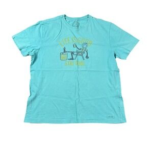 Life is Good Mens Large Stay Cool Jake Graphic T-Shirt Turquoise Blue Cotton